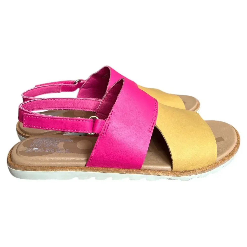 SOREL Pink Cut Out Ella Ii Round Toe Leather Slingback Sandals, US6.5
